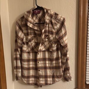 Hippie Rose Tan and Cream Plaid Hoodie